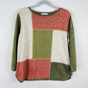 Alfred Dunner Sweater Large Wool Blend Geo Block Stud Embellished